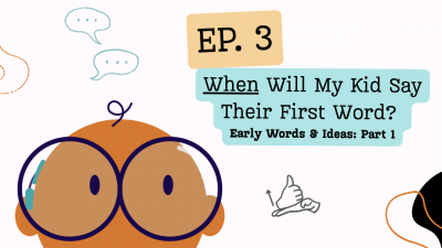 Baby scientist looking at the viewer with a sign language next to them