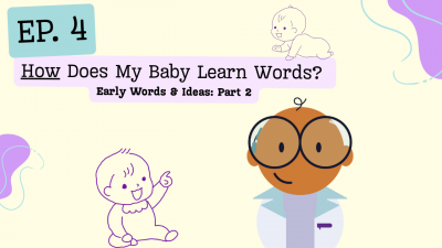 picture of baby scientist, a baby pointing, and a baby crawling.