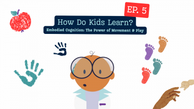 Graphic of Episode 5 of the HELLO Lab Presents "How Do Kids Learn? Embodied Cognition: The Power of Movement & Play"