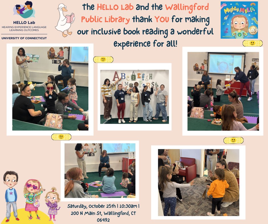 A thank you flyer from the HELLO Lab and the Wallingford Public Library to everyone who attended the Inclusive Story Time event on October 25th 2025